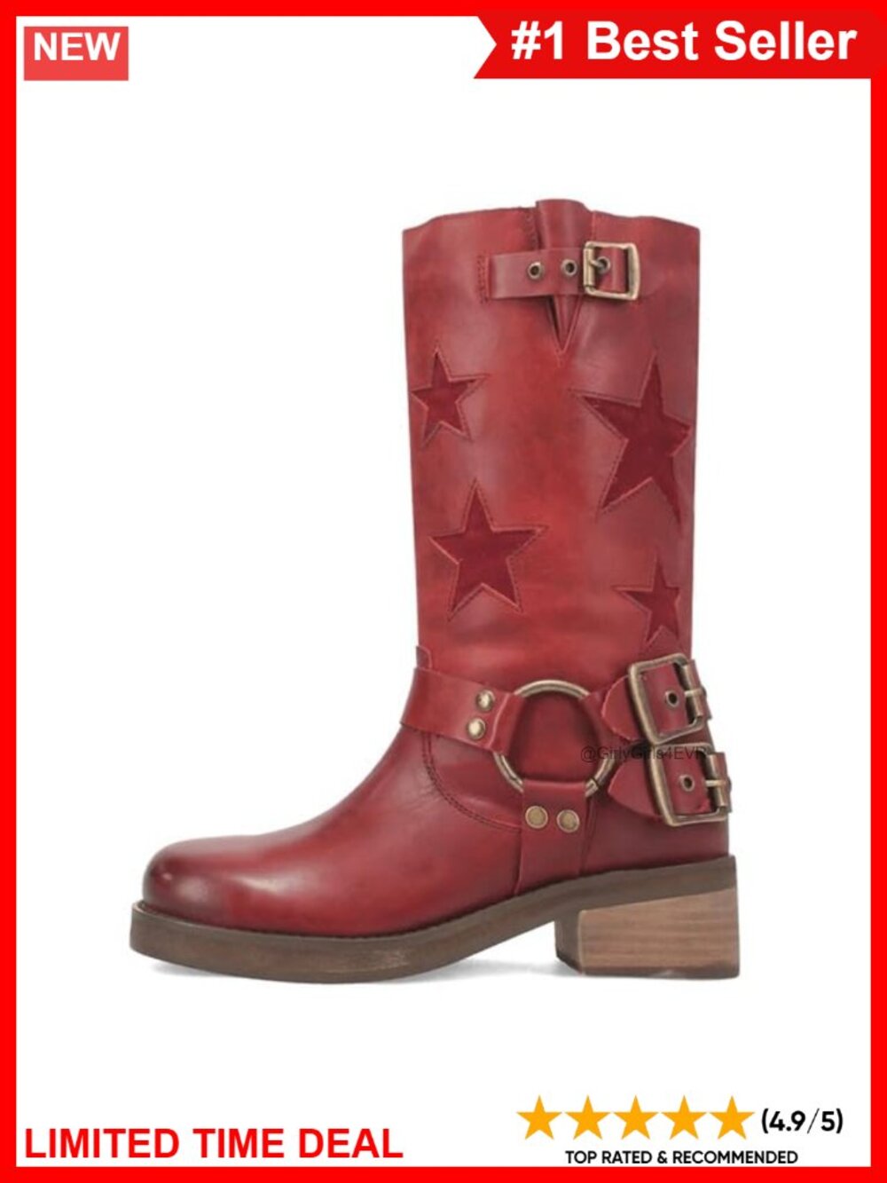 Knee High Riding Boots Square Toe Chunky Heel Buckle Faux Leather